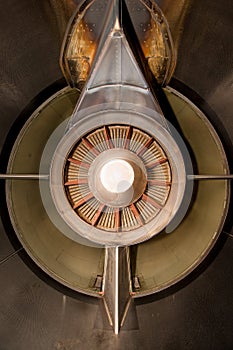 Airplane turbo jet engine, from behind