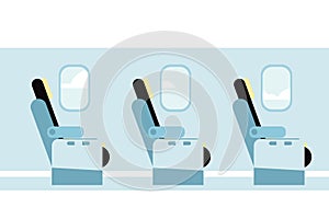 Airplane vector interior. Aircraft indoor cabin chairs seats.