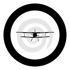 Airplane view with front Light aircraft civil Flying machine icon in circle round black color vector illustration flat style image