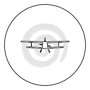 Airplane view with front Light aircraft civil Flying machine icon in circle round outline black color vector illustration flat