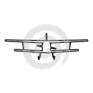 Airplane view with front Light aircraft civil Flying machine icon outline black color vector illustration flat style image