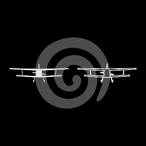 Airplane view with front Light aircraft civil Flying machine icon outline set white color vector illustration flat style image