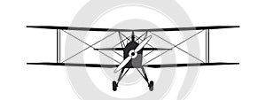 Airplane. Vintage airplane. Airplane silhouette front view. Flight transport symbol. Vector image