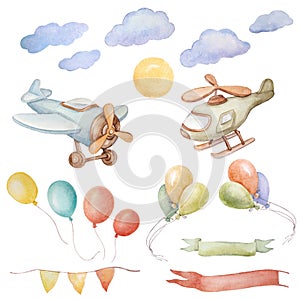 Airplane Watercolor Clipart, Baby Boy Announcement Clipart