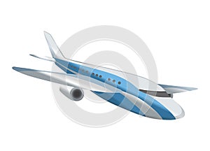 Airplane on white background. Airliner in side view. Vector realistic aircraft cargo. Passenger plane, sky flying