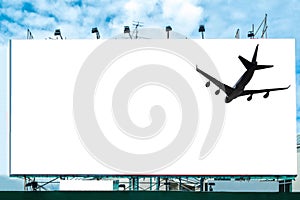 Airplane with white large billboard advertise