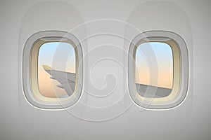 Airplane window, aircraft window with wing