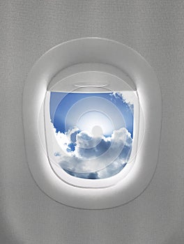 Airplane Window Blue Sky Clouds Isolated