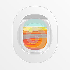 Airplane Window Outdoor Sun and Clouds View. Vector