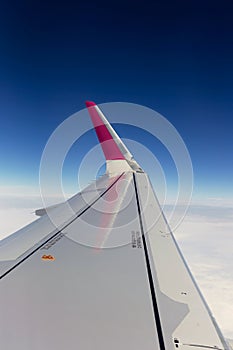 Airplane Window Seat View Over Wing Whilst Flying