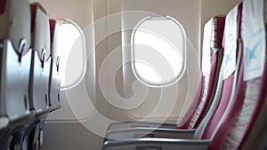 Airplane windows and seat