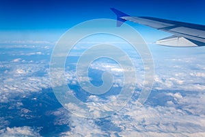 Airplane Wing in the Blue sky.