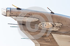 Airplane wing or edge line. view from below. Aerospace and travel concept