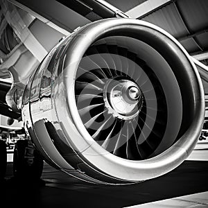 airplane wing and engine, highlighting the intricate details and design