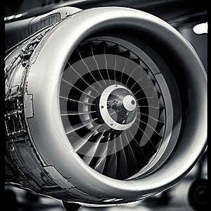 airplane wing and engine, highlighting the intricate details and design