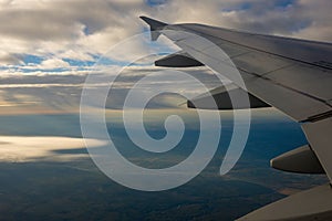 Airplane Wing in Flight, looking through window