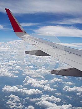 Airplane wing from passenger window