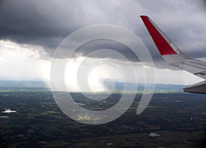 Airplane wing from passenger window