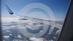 Airplane wing. view from the airplane's porthole