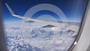 Airplane wing. view from the airplane's porthole