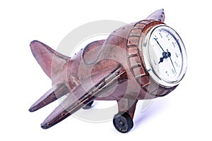 Airplane wooden clock, travel ideas isolate