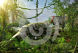 Airplane wreck in the jungle - crash site photo