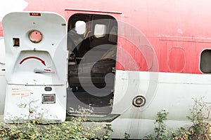 Airplane wreckage white passenger door