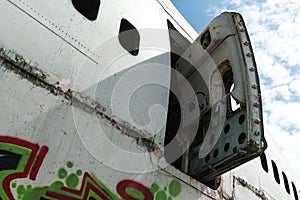 Airplane wreckage white passenger door