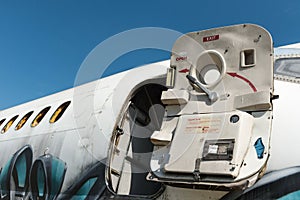 Airplane wreckage white passenger door