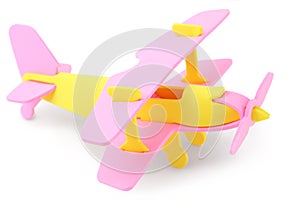 Airplane yellow and pink toy isolated