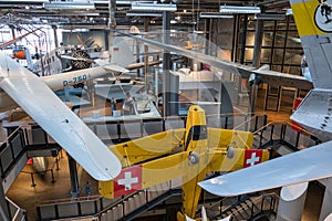 Airplanes at aviation exhibition inside the German Museum of Technology (Deutsche Technikmuseum Berlin