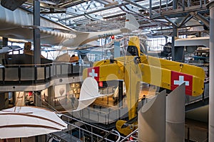 Airplanes at aviation exhibition inside the German Museum of Technology (Deutsche Technikmuseum Berlin