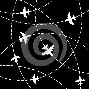 Airplanes Background with Trajectory. Vector