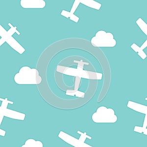 Airplanes and clouds vector seamless pattern for kids