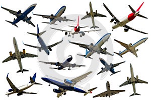 Airplanes collection isolated