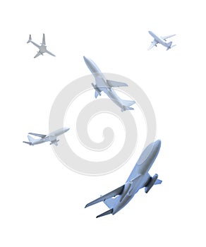 Airplanes flying in different directions