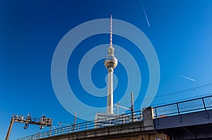 Airplanes Flying Past Berlin Television Tower, Berliner Fernsehturm, Berlin, Germany