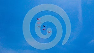 Planes formation flying in the sky