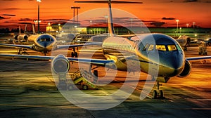 Airplanes Parked At The Airport Runway Background Selective Focus