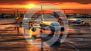 Airplanes Parked At The Airport Runway Background Selective Focus