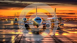 Airplanes Parked At The Airport Runway Background Selective Focus