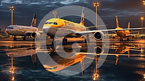 Airplanes Parked At The Airport Runway Background Selective Focus