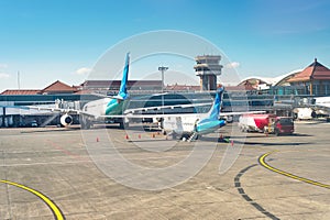 Airplanes at runway, Denpasar airport, Bali