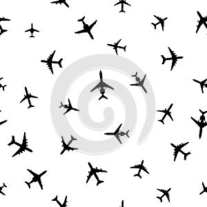 Airplanes silhouettes seamless pattern. Vector EPS10.