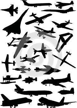 Airplanes silhouettes set