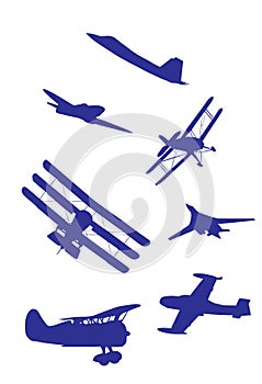 Airplanes silhouettes vector set.