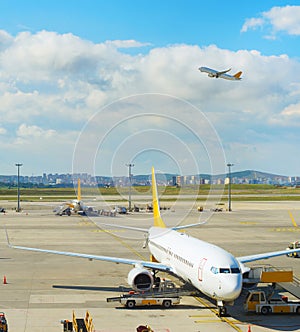 Airplans at modern airport