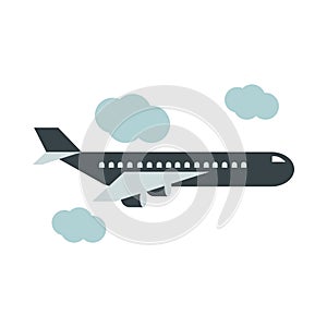 Airport aircraft in the sky, travel transport terminal tourism or business flat style icon