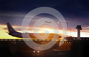 Airport airliner at dusk photo