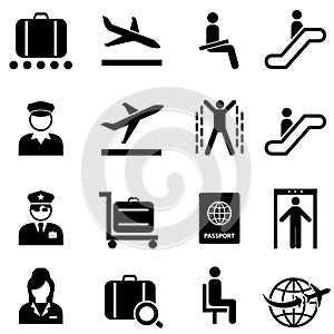 Airport and airplane travel web icon set